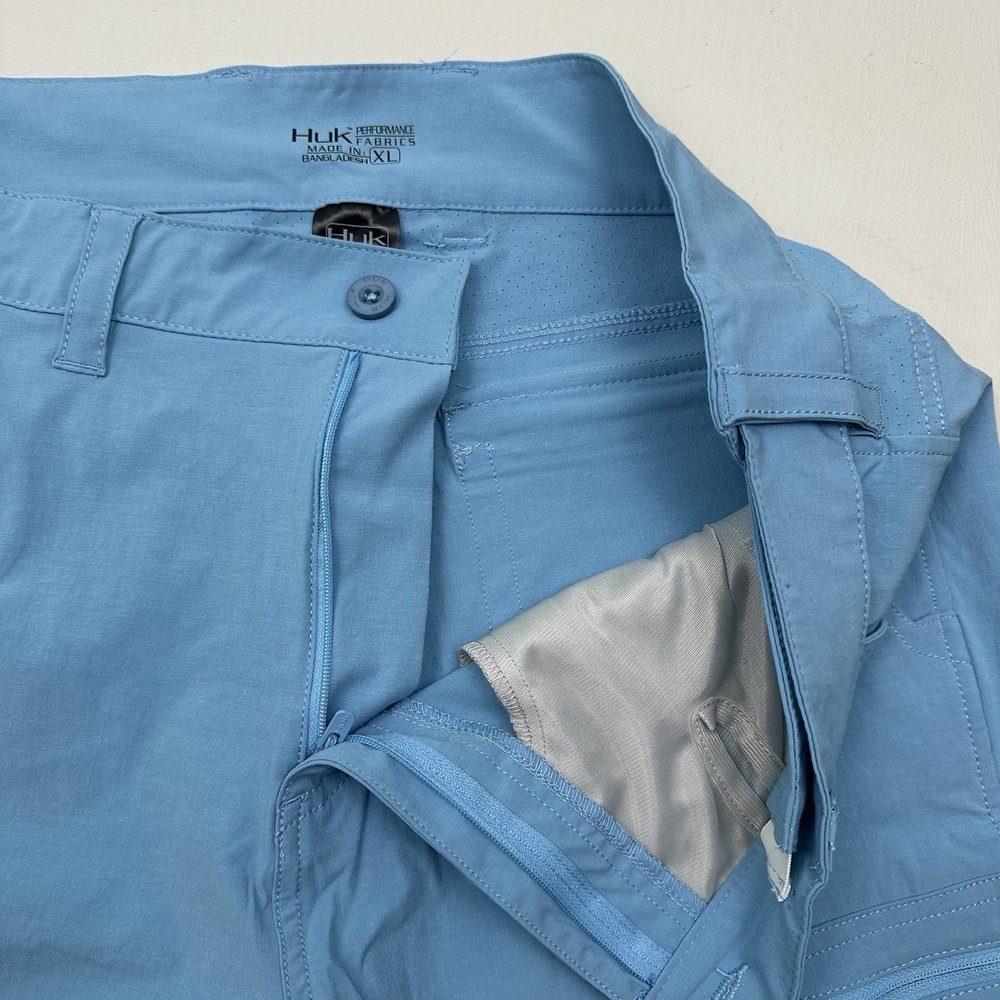 Huk Performance Fishing Cargo Shorts Mens XL Blue Stretch Zip Elastic Waist - Picture 6 of 13